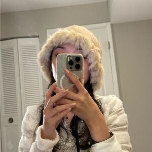 Faux Fur Beige Bucket Hat